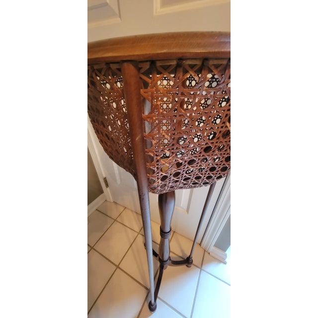 Wood Vintage Wicker Cane Plant Stand For Sale - Image 7 of 18