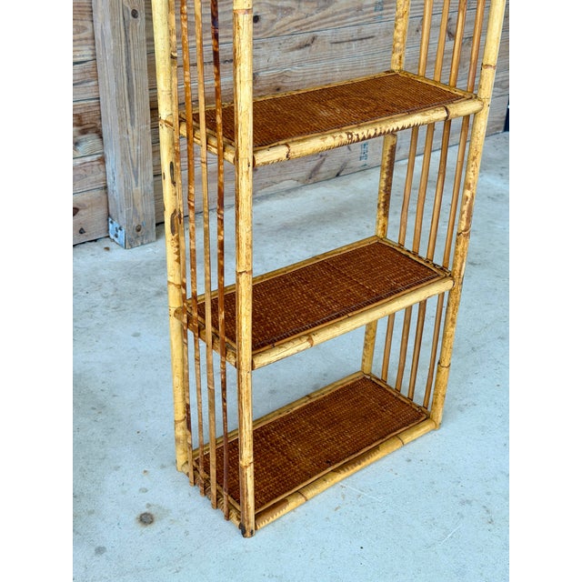 Vintage Tall Rattan and Woven Cane Wall-Mounted Étagère Shelf For Sale - Image 10 of 12