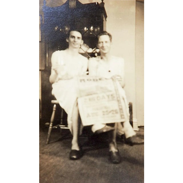 Contemporary Vintage 1930s Snapshot Photograph Men in Aprons Sharing Newspaper For Sale - Image 3 of 3