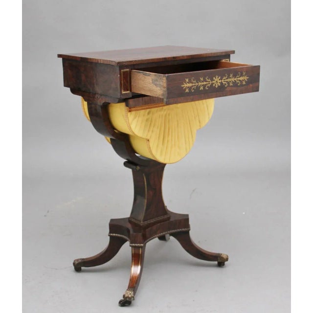 19th Century Rosewood and Brass Inlaid Worktable For Sale - Image 11 of 14