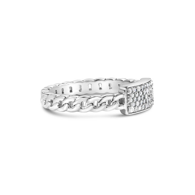 Discover the exquisite blend of classic allure and contemporary flair with our sterling silver diamond ID ring. Crafted...