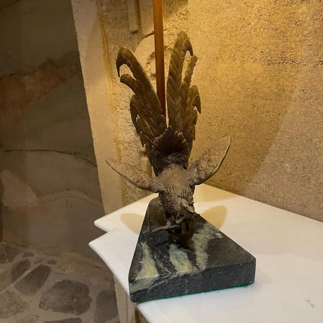 Modern 1960s Bronze Rooster Table Lamp New Green Marble Base For Sale - Image 3 of 10