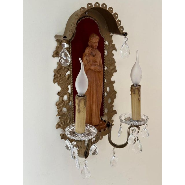 Hollywood Regency Wall Lamp with Mother Mary and Baby Jesus, 1950s For Sale - Image 11 of 18