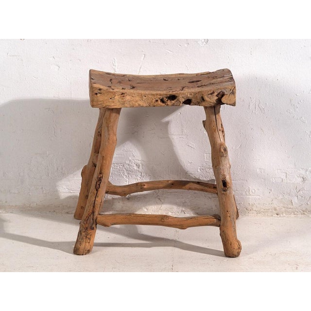 Wood Antique Stool in Elm, 1900s For Sale - Image 7 of 10