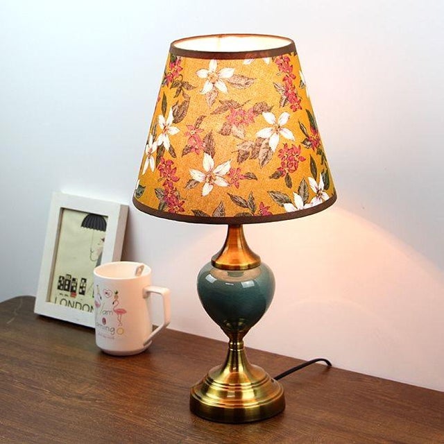 Orange Floral Fabric & Ceramic-Copper Lamp For Sale - Image 6 of 8