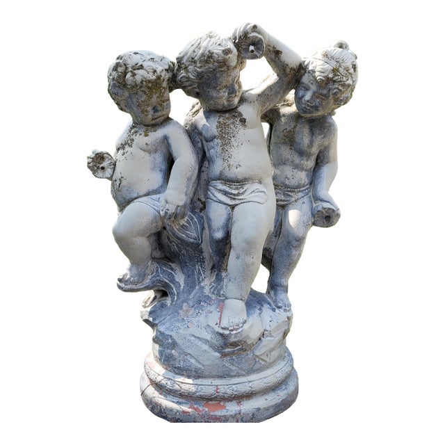 1990s Henri Studio Concrete Sculpture Statue Trio of Cherubs For Sale