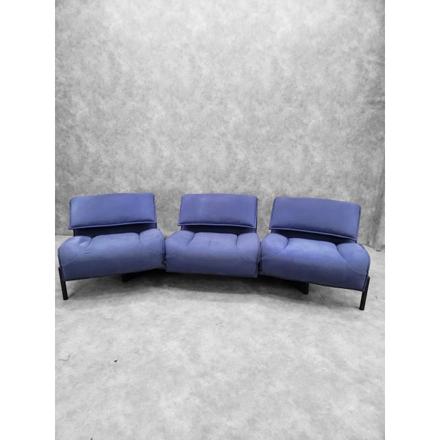 Mid Century Modern Blue Three Seat Veranda Sofa by Vico Magistretti for Cassina - Pair This beautiful original deep blue...
