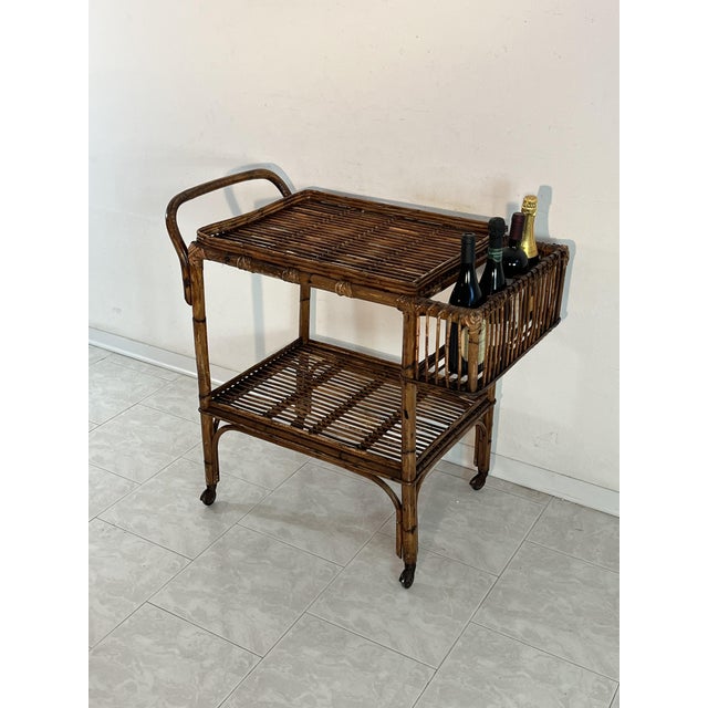 Mid-Century Modern Vintage Italian Bamboo Bar Trolley, 1950s For Sale - Image 3 of 17