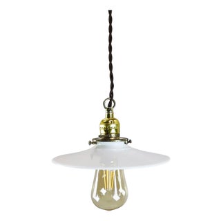 1960s Milk Glass Vintage Industrial Pendant Light 5 For Sale
