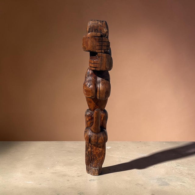 African 1960s Monumental 51” Hand-Carved Solid Wood African Fertility Figure Sculpture For Sale - Image 3 of 8
