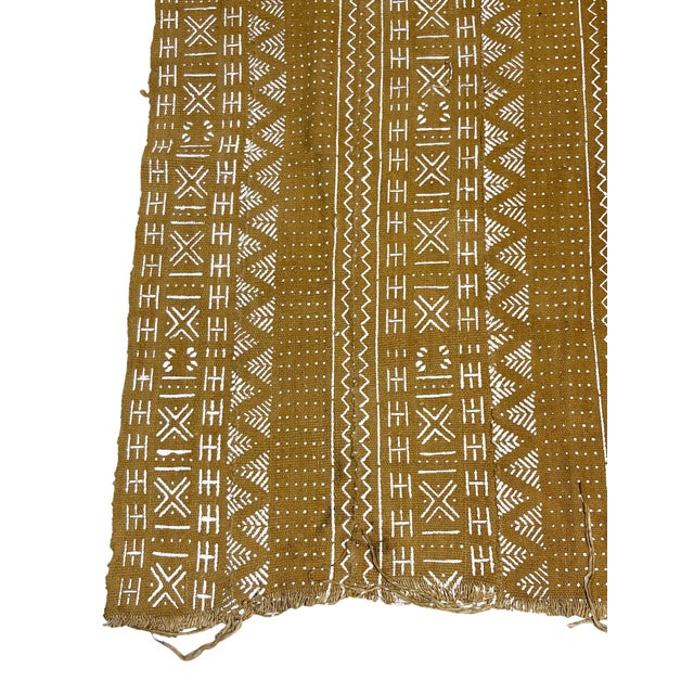 African Large Mustard & White Mud Cloth Textile Mali 66" by 36.5" For Sale In New York - Image 6 of 7