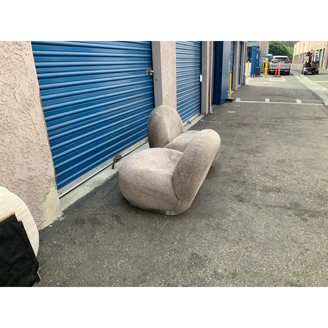 Pair of Designer Swivel Lounge Chairs in Manner of Pierre Paulin Done Gray Boucle For Sale - Image 4 of 7