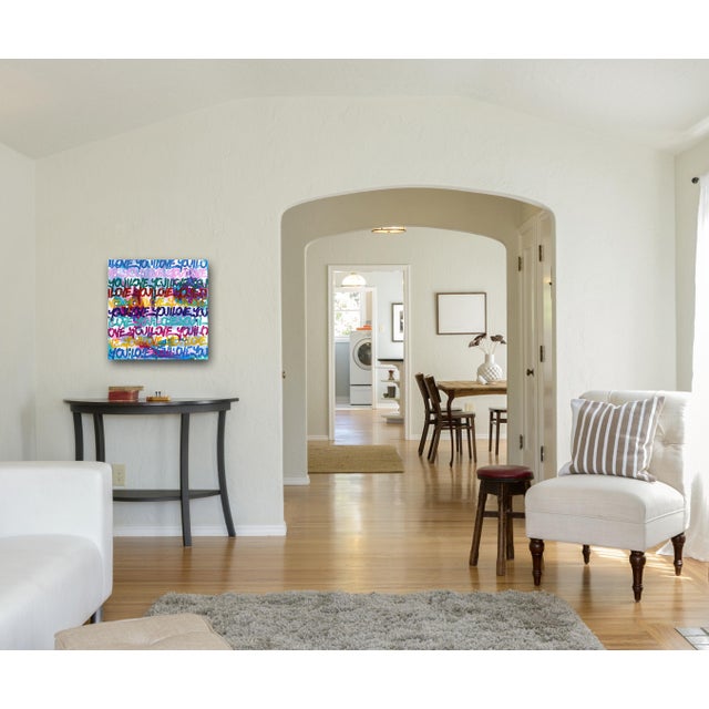 Blue Make My Heart Melt - 'I Love You' Graffiti Color Drenched Mixed Media Painting Original Artwork by Amber Goldhammer For Sale - Image 8 of 9