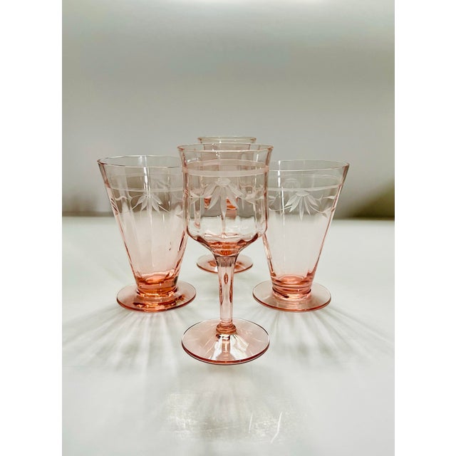Vintage Pink Glassware Set- 2 Wine Glasses & 2 Footed Tumblers For Sale - Image 10 of 12