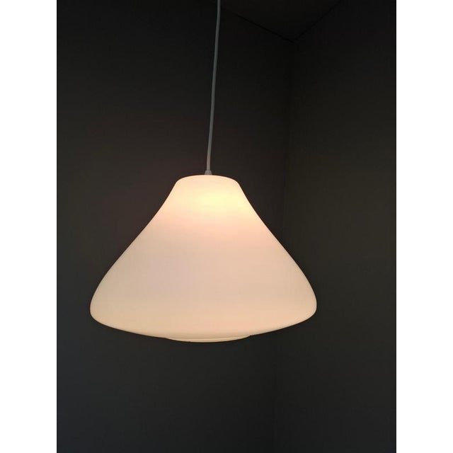 1970s Mid-Century Modern Pendant Light in Opaline Glass and Plastic, Czechoslovakia, 1970s For Sale - Image 5 of 14