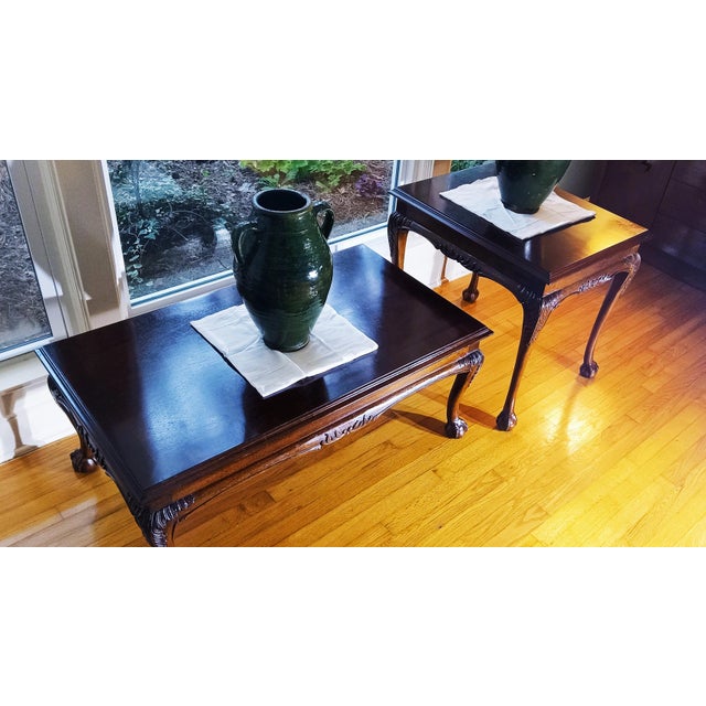 Vintage Lane Furniture Co. Chippendale Style Carved Mahogany Coffee Table & Matching Side Table - 2 Piece Set For Sale - Image 12 of 15