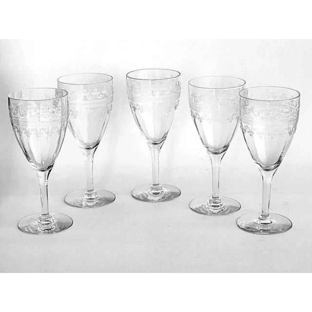 Mid-Century Modern Vintage Tiffin-Franciscan Wine Glasses With Scroll & Band Etch Pattern, 5 Pieces For Sale - Image 3 of 9