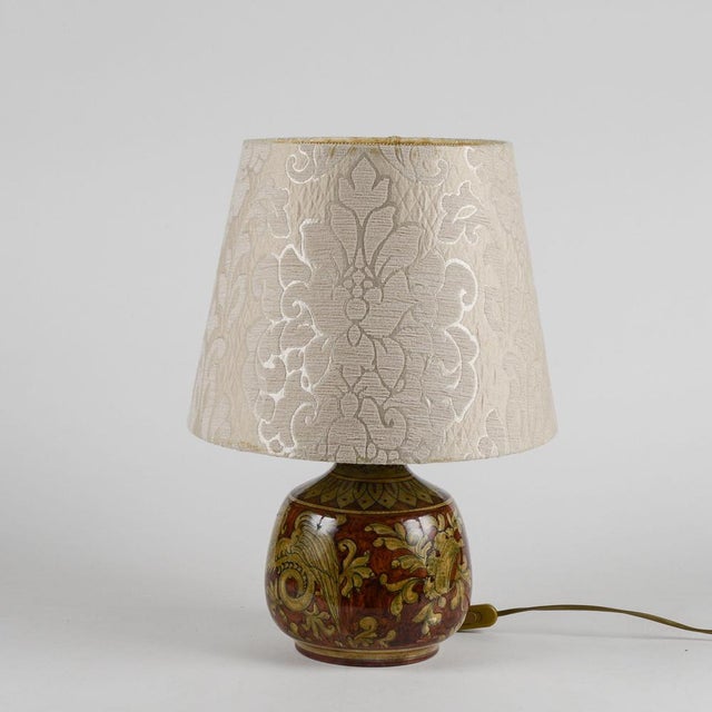1950s Vintage Working Lamp in Glazed Ceramic with Damask Hood For Sale - Image 5 of 9