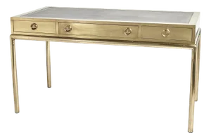 Mastercraft Mid Century Brass Leather Top Campaign Style Desk