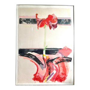 David Swanson Large Watercolor Painting on Paper in Metal Frame