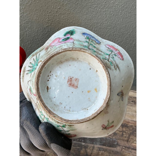 Turquoise Vintage Asian Scalloped Floral Bowl For Sale - Image 8 of 17
