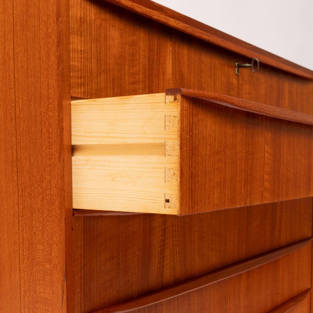 1960s Vintage Danish Mid-Century Six-Drawer Teak Tallboy Dresser 1960s With Key For Sale - Image 5 of 8