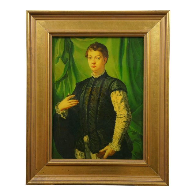 Late 20th Century Lodovico Capponi Oil on Canvas Aristocrat Portrait Painting After Bronzino 22" For Sale
