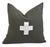 French Dark Green and Cream Appliqué Cross Wool & Linen Feather/Down Pillow For Sale - Image 4 of 5