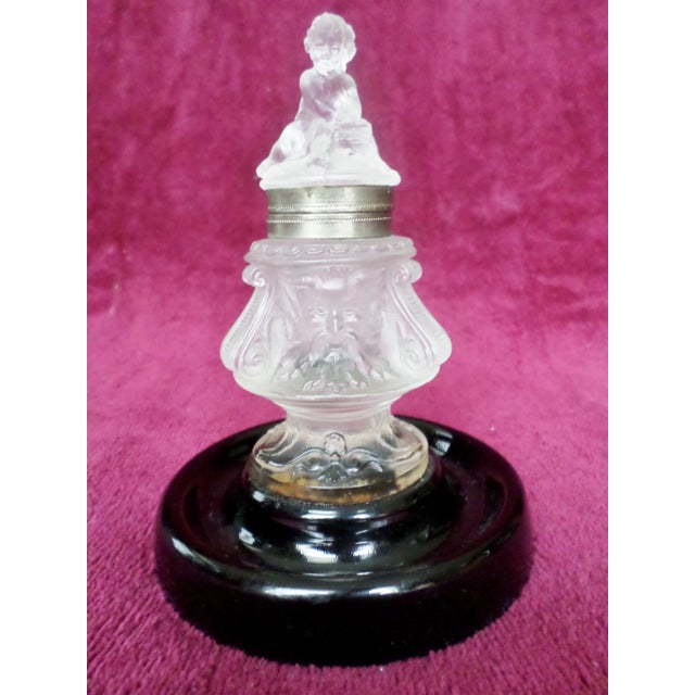 Early 19th Century Antique French Satin Glass Cherub Top With North Wind Face Center Inkwell For Sale - Image 5 of 12