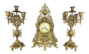 Vintage French Style Architectural Brass Garniture Set, Set of 3