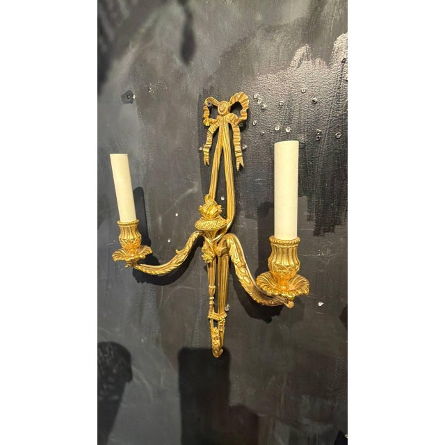 1930s 1930 French Bronze Sconces With 2 Lights - a Pair For Sale - Image 5 of 8