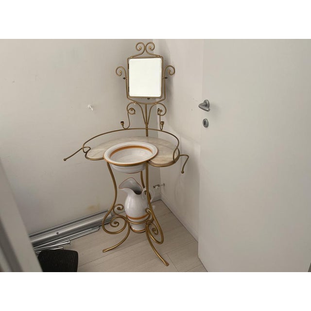 Metal Italian Marble Washing Table with Mirror, 1980s For Sale - Image 7 of 12