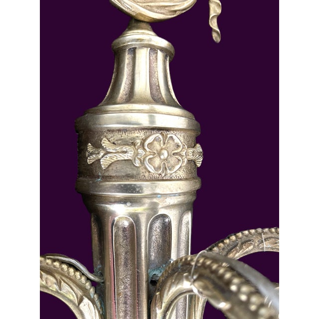 Large French Louis XVI Style Bronze Three-Arm Wall Sconces, 1950s, Set of 2 For Sale - Image 4 of 18