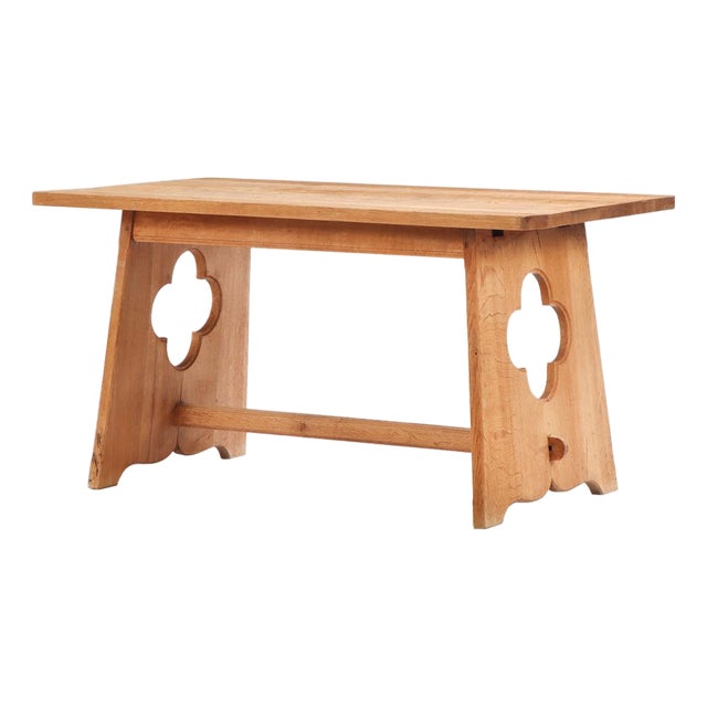 A French Gothic Style Solid Oak Dining Table, C. 1940. For Sale