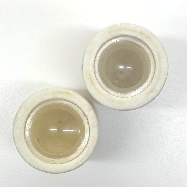 Cylindrical Honed Carrara Marble Salt & Pepper Shakers For Sale In Miami - Image 6 of 7