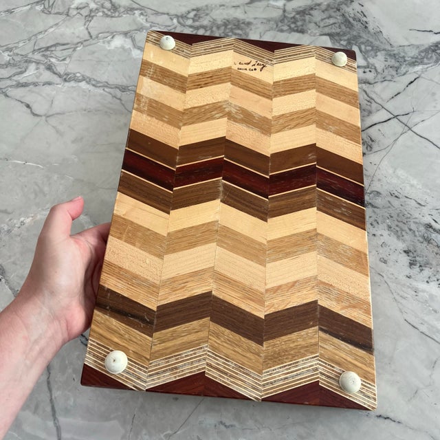 Mid-Century Modern Exotic Wood Chevron Cutting Board by David Levy For Sale - Image 3 of 8