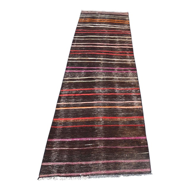 1960s Turkish Handmade Stripe Kilim Runner Rug For Sale