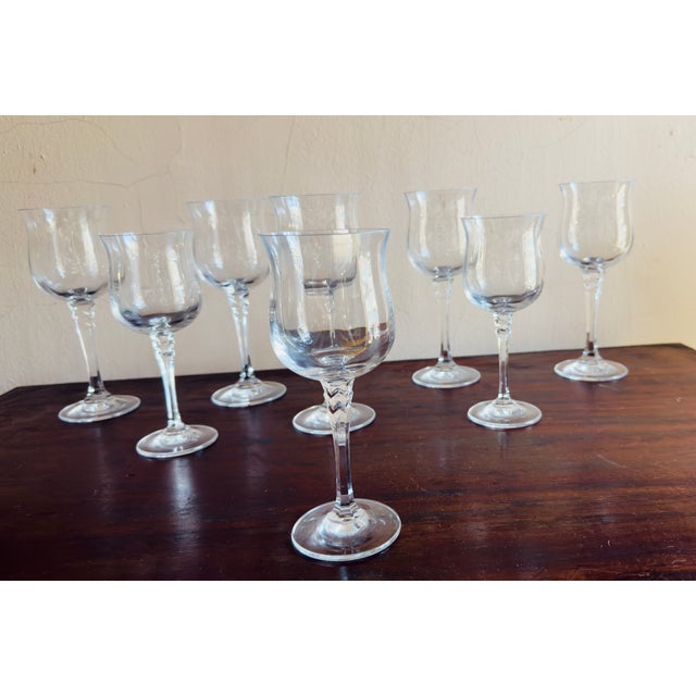 Glass Vintage Towle Crystal Silhouette Water Goblets, Set of 8, Optic Bowl, Hexagon Stem For Sale - Image 7 of 13