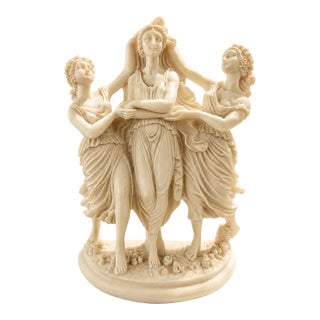 Vintage Italian Three Graces Alabaster Resin Sculpture by Alfonso Lucchesi for f.a.r.o. Italy For Sale