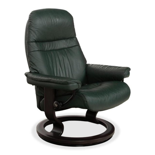 Modern Set of Sunrise Lounge Chair and Ottoman in Leather and Green Fir from Stressless For Sale - Image 3 of 17