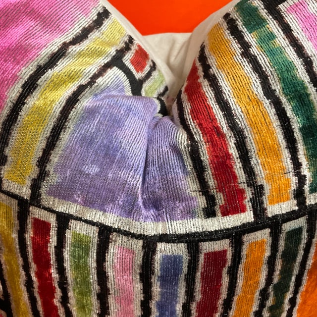Ikat Silk Velvet Pillow Colorblock For Sale In Miami - Image 6 of 10