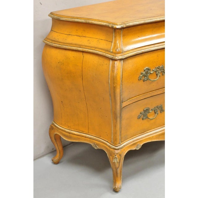 Orange Antique Italian Rococo Louis XV Orange Painted Bombe Commode Chest of Drawers For Sale - Image 8 of 16