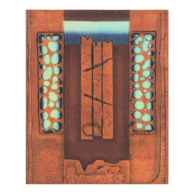 'Abstract in Turquoise and Copper' by Hiroyuki Tajima, 1979, Sosaku-Hanga, National Museum of Art, Osaka, Tokyo, Los Angeles County Museum of Art For Sale