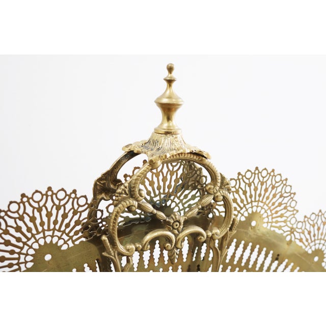 French Fan-Shaped Peacock Fireplace Screen in Brass, 1970s For Sale - Image 9 of 12
