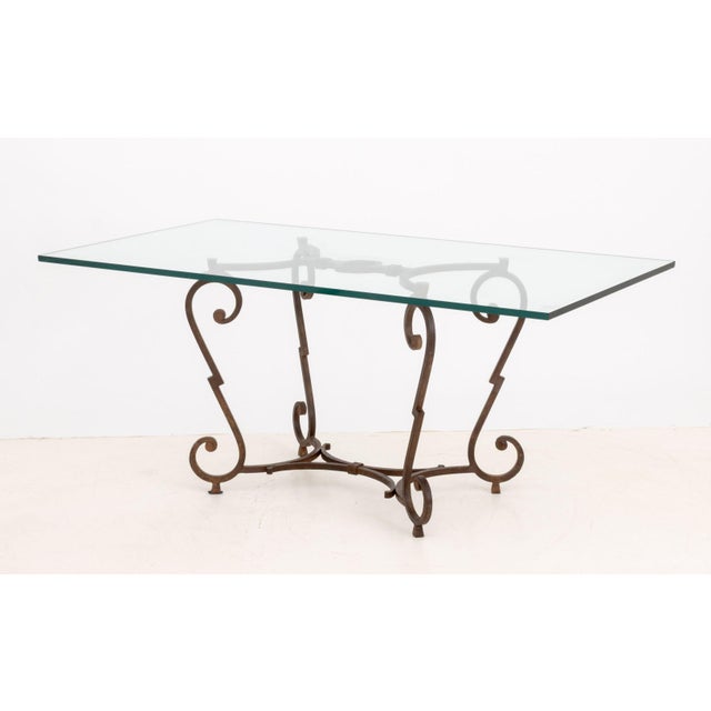 Mid-Century Modern Glass Top Wrought Iron Dining Table For Sale In New York - Image 6 of 9