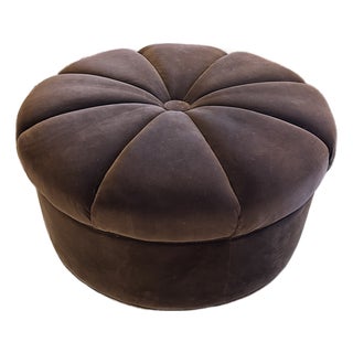Brown Round Luxurious Velvet Ottoman Pouf For Sale