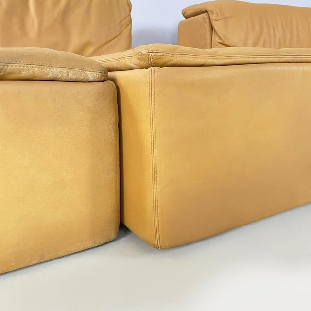 Italian Modern Brown Leather Modular Sofa Paione attributed to Salocchi for Luigi Sormani, 1970s, Set of 3 For Sale - Image 16 of 18