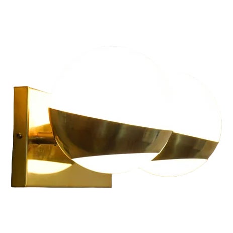 Siderale Twin Shades Brass and Lattimo Glass Sconce by Silvio Piattelli For Sale