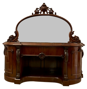 Antique Victorian Carved Mahogany Mirror Back Sideboard, 1850s