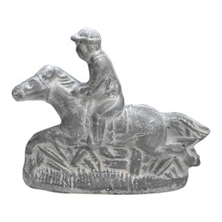 Horse Equestrian Chalkware Sculpture in Aged Stone Finish Cast From Antique Metal Mold For Sale